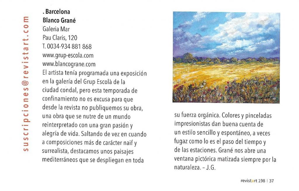 Blanco Grané a Revistart n. 198, 2020
