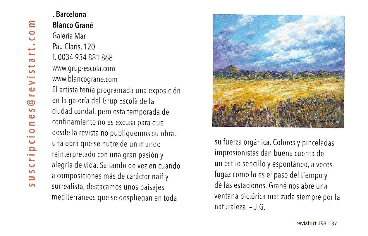 Blanco Grané a Revistart n. 198, 2020