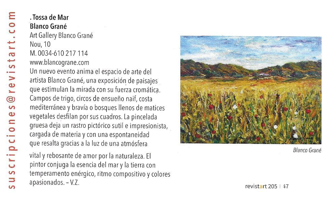 Blanco Grané a Revistart, nº. 205, 2021